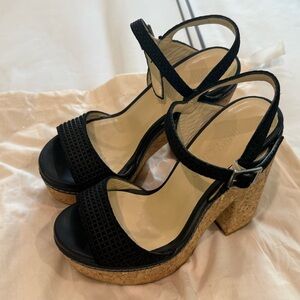 Jimmy Choo Black and Tan Platform Sandals